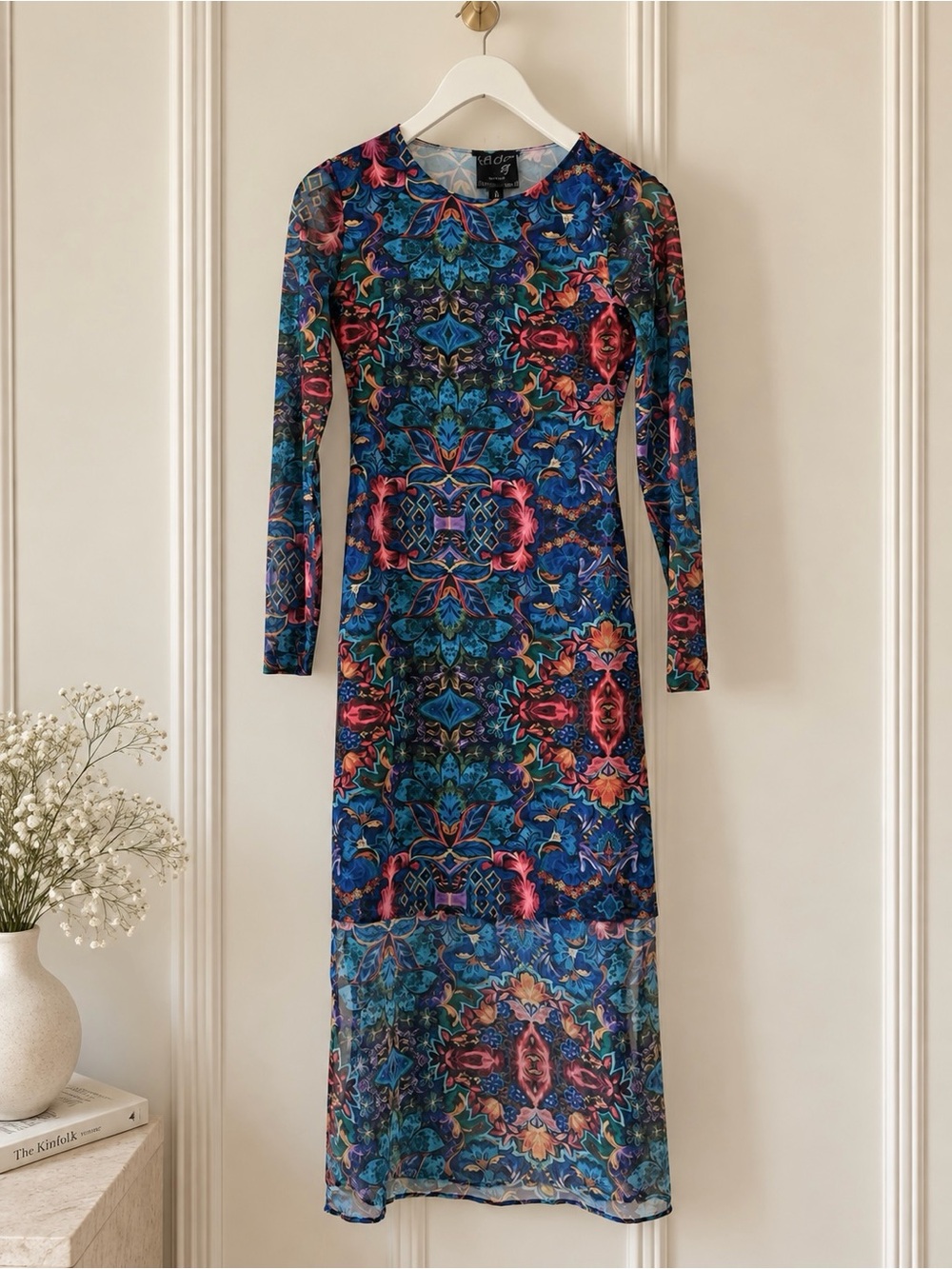 Johnny Was Long Sleeve Floral Geometric Floral Mesh Maxi Dress | TULUS MESH MIDI